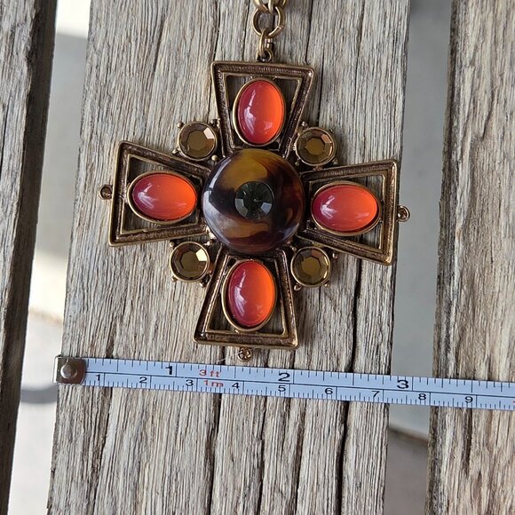 Chico's Medieval Style Goldtone Large Cross Pendant Necklace - Picture 4 of 7